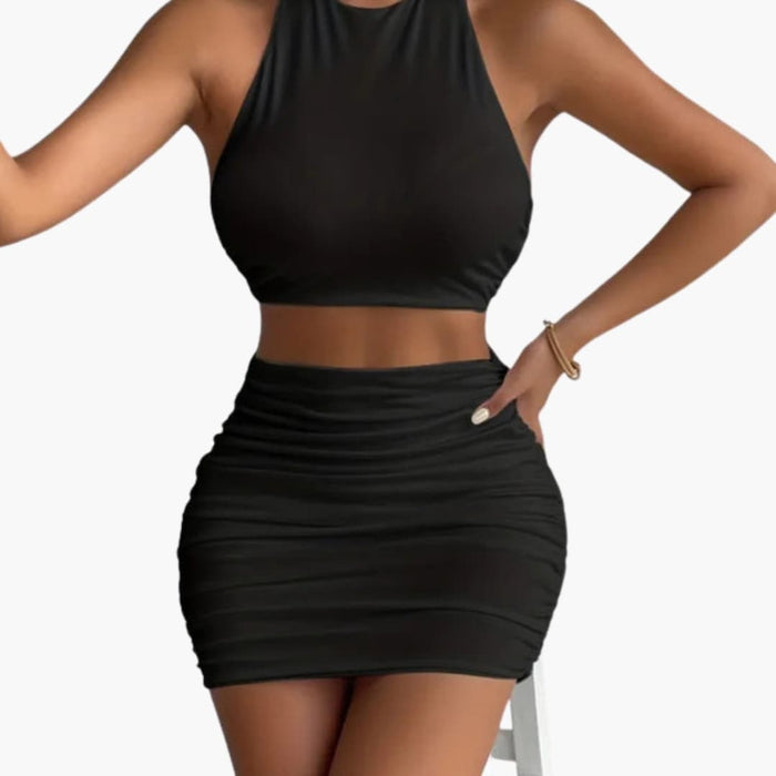 Kvinnors strapless tube-top och wrapkjol tvådelat set