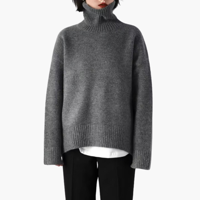 Kvinnors Turtleneck Tröja med Långa Ärmar och Ribbad Textur