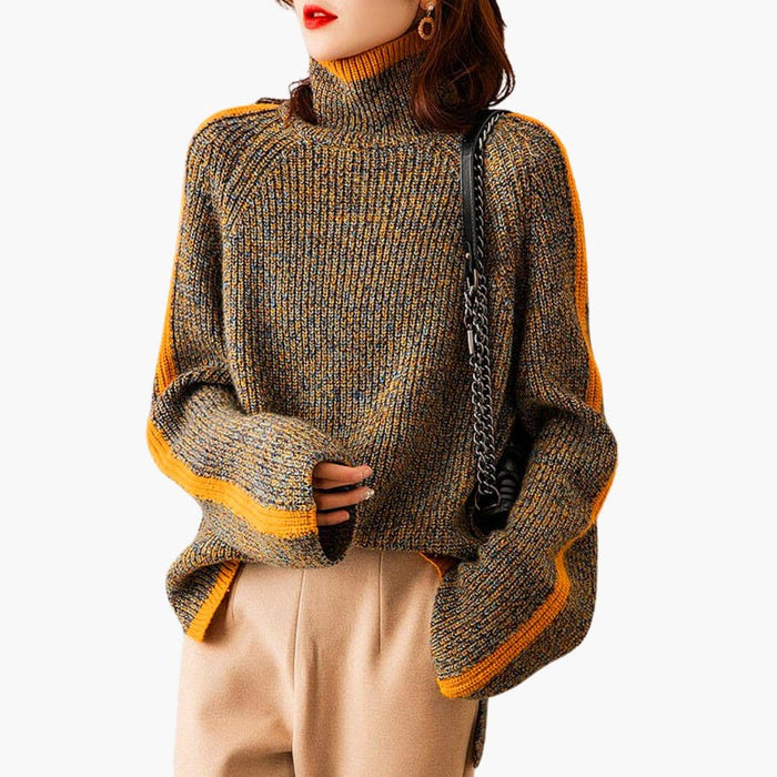 Kvinnors Turtleneck Tröja med Ribbad Stickning