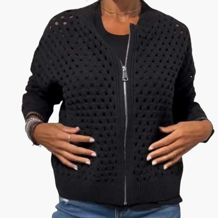 Kvinnors Cardigan med Dragkedja och Urtagning Stickat