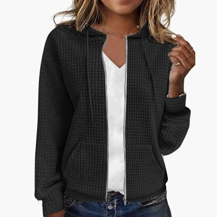 Kvinnors Zip-Up Hoodie med Dragsko Huva