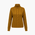 Kvinnors Kabelstickad Turtleneck Tröja med Långa Ärmar