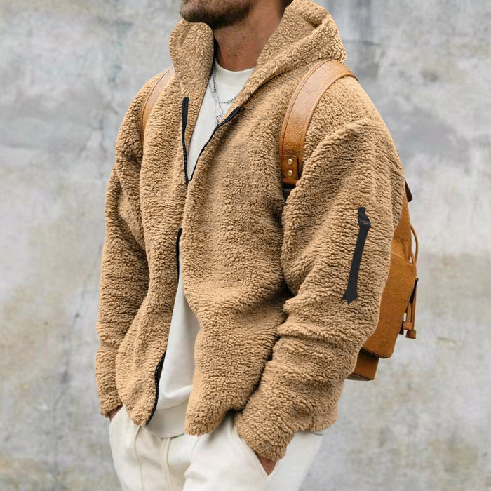 Gustav | Fleecejacka herr med huva i tjock teddyfleece