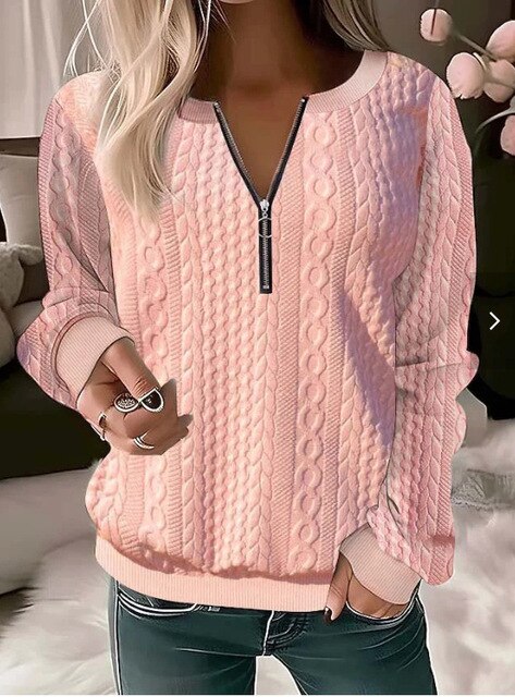 Knitted Sweater with Round Neck and Jacquard Pattern - Tessa
