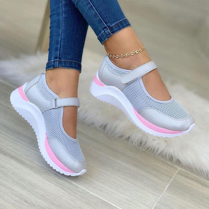 Dam Sneakers med Kardborreband och Andningsbar Mesh