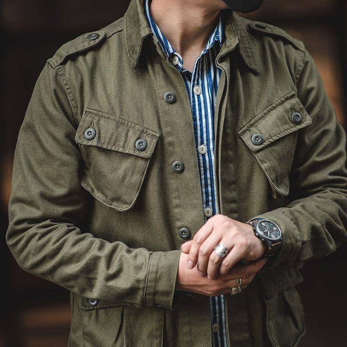 Herr Field Jacket med Fyrfickor och Dubbelknäppning