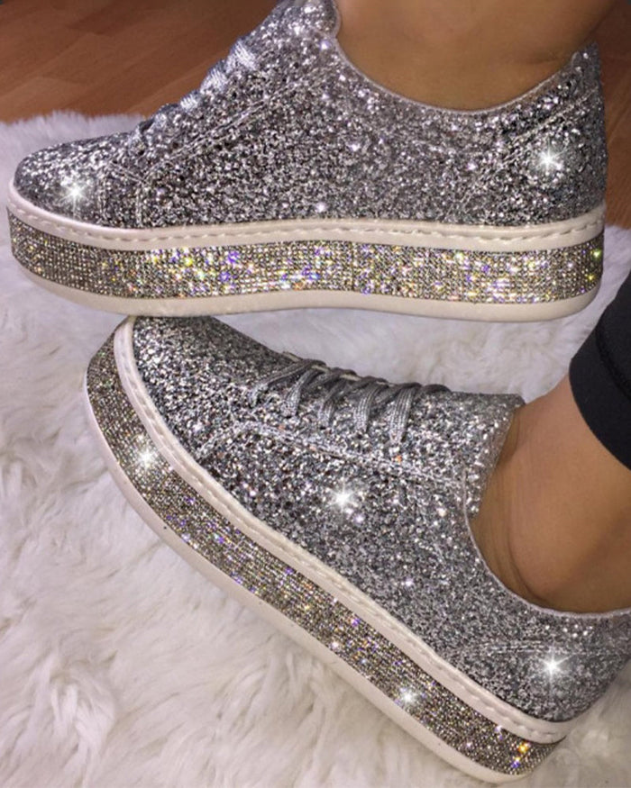 Dam Glittersneakers med Platåsula och Snörning